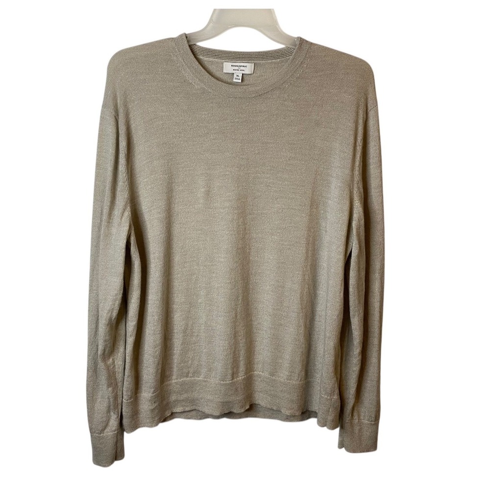 Banana Republic Merino Wool Crew Neck Sweater Mens XL Tan Tight Knit